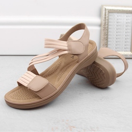 Sandalias de mujer con velcro y elásticos beige Sabatina Y8066-1 3