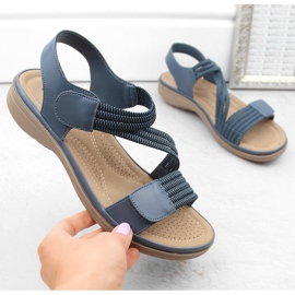 Sandalias de mujer con velcro y elásticos, azul Sabatina Y8066-1 1