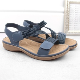 Sandalias de mujer con velcro y elásticos, azul Sabatina Y8066-1 2
