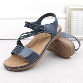 Sandalias de mujer con velcro y elásticos, azul Sabatina Y8066-1 3