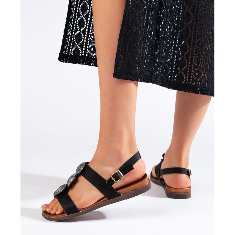 Sergio Leone Sandalias planas cómodas mujer negras negro 2