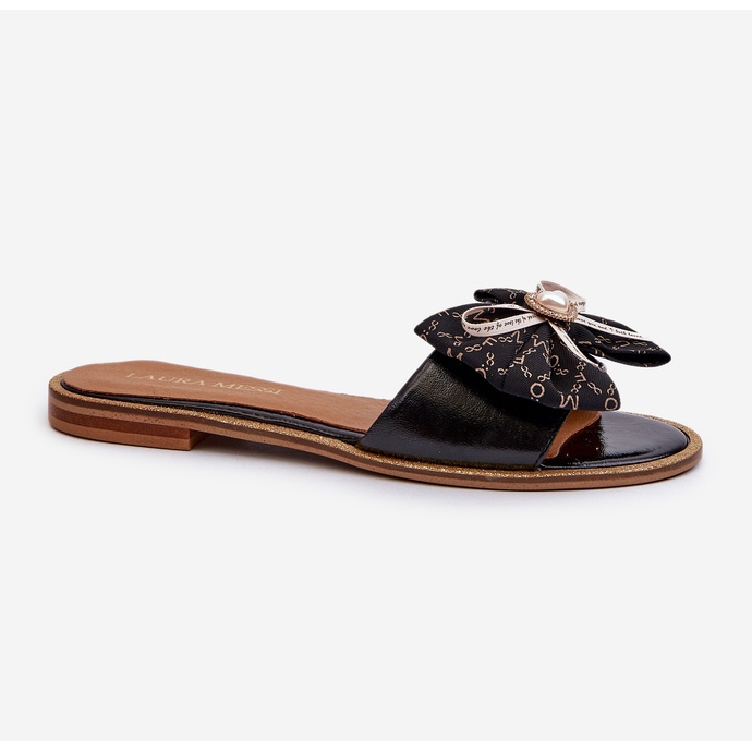 Chanclas Mujer Planas De Piel Con Lazo Laura Messi 2791 Negro 1