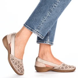 Zapatos slip-on mujer cómodos de piel verano beige Rieker 41356-60 8