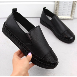 S.Barski Zapatos slip-on mujer de piel con circonitas, negro D&amp;A LR370 4