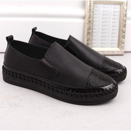S.Barski Zapatos slip-on mujer de piel con circonitas, negro D&amp;A LR370 5