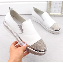 S.Barski Zapato slip-on mujer de piel con circonitas blanco D&amp;A LR370 4