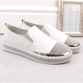 S.Barski Zapato slip-on mujer de piel con circonitas blanco D&amp;A LR370 5