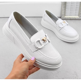 Zapatos de mujer de piel, mocasines con plataforma, blanco S.Barski LR720 4
