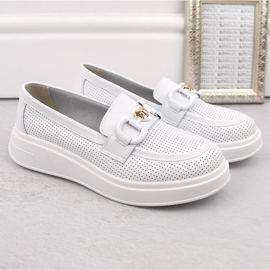 Zapatos de mujer de piel, mocasines con plataforma, blanco S.Barski LR720 5
