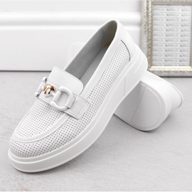 Zapatos de mujer de piel, mocasines con plataforma, blanco S.Barski LR720 6