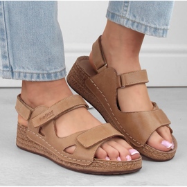 Sandalias cuña mujer piel cómodas beige Helios 138.07 6