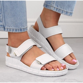 Sandalias mujer cómodas de piel con velcro, blanco Helios 136.188 6
