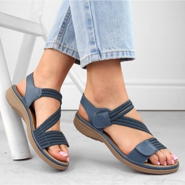 Sandalias de mujer con velcro y elásticos, azul Sabatina Y8066-1 4
