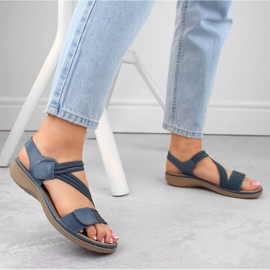 Sandalias de mujer con velcro y elásticos, azul Sabatina Y8066-1 5