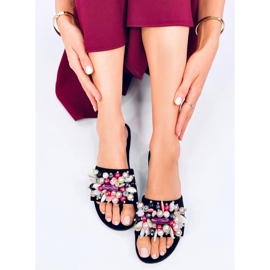 Lumsen Chanclas negras con piedras de colores negro 4