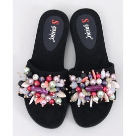 Lumsen Chanclas negras con piedras de colores negro 5