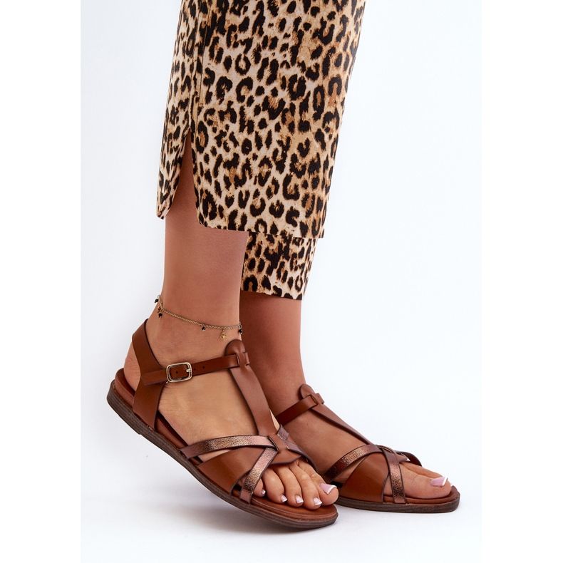 Sandalias Planas Mujer Elaboradas en Piel Ecológica Sergio Leone SK071H Marrón 2