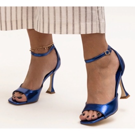 Sandalias de tacón brillantes con tira Delinda azul 2