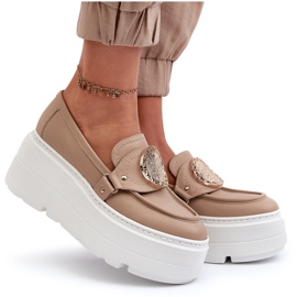 Zazoo 3458 Mocasines Mujer Piel Con Adorno, Beige 14