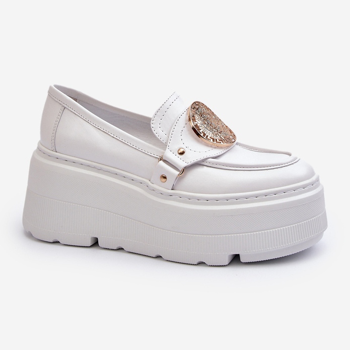 Zazoo 3458 Mocasines Mujer Piel Con Adorno, Blanco 2
