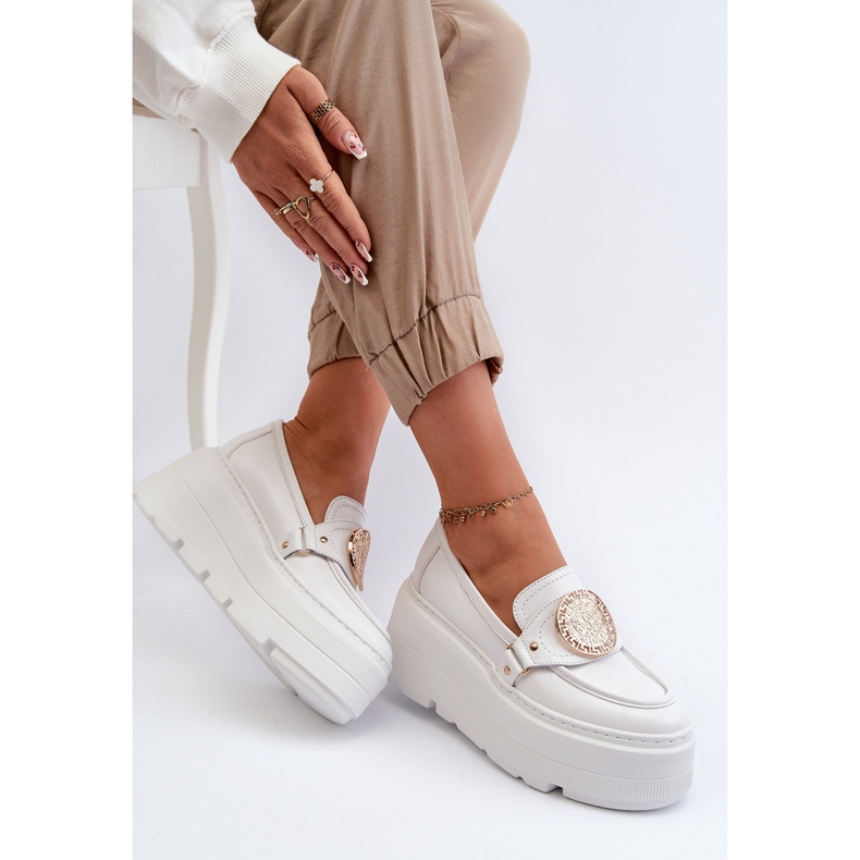 Zazoo 3458 Mocasines Mujer Piel Con Adorno, Blanco 1