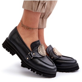 Zazoo 3485 Mocasines de Mujer con Adorno Dorado, Piel Natural negro 9