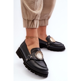 Zazoo 3485 Mocasines de Mujer con Adorno Dorado, Piel Natural negro 3