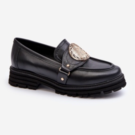Zazoo 3485 Mocasines de Mujer con Adorno Dorado, Piel Natural negro 1