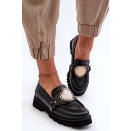 Zazoo 3485 Mocasines de Mujer con Adorno Dorado, Piel Natural negro 4