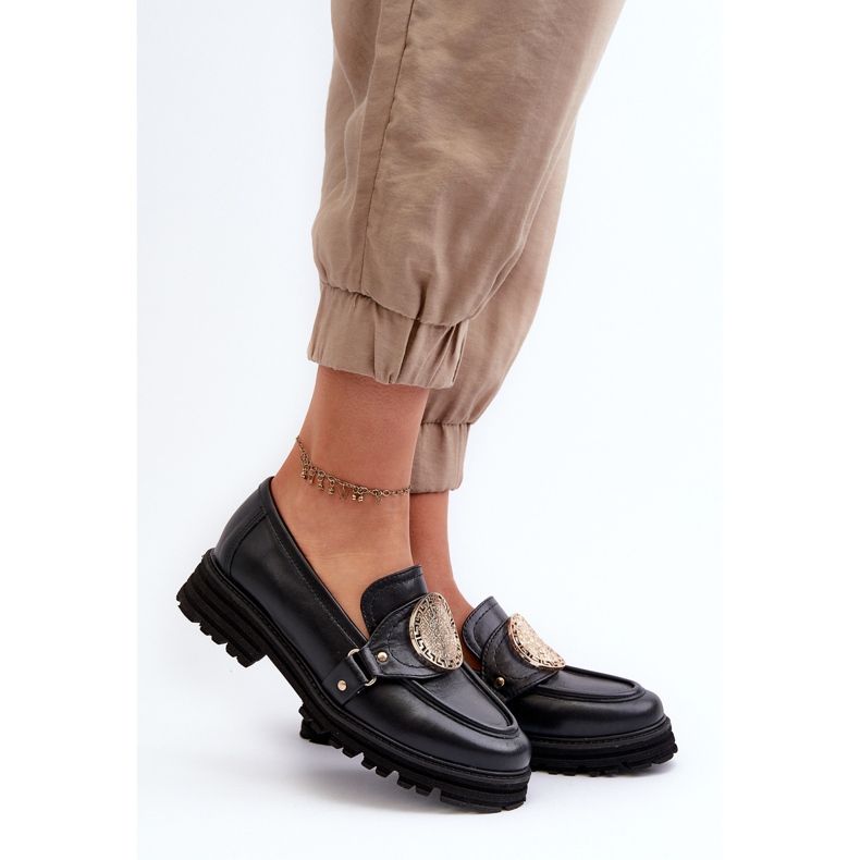 Zazoo 3485 Mocasines de Mujer con Adorno Dorado, Piel Natural negro 2