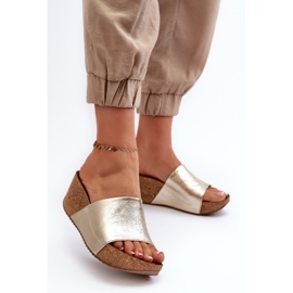 Zazoo 40289 Chanclas de Mujer de Piel con Cuña de Corcho, Dorado 3