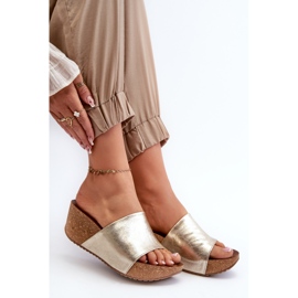 Zazoo 40289 Chanclas de Mujer de Piel con Cuña de Corcho, Dorado 8