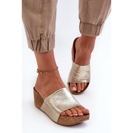 Zazoo 40289 Chanclas de Mujer de Piel con Cuña de Corcho, Dorado 4