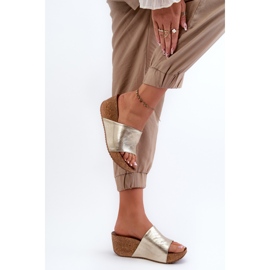 Zazoo 40289 Chanclas de Mujer de Piel con Cuña de Corcho, Dorado 6