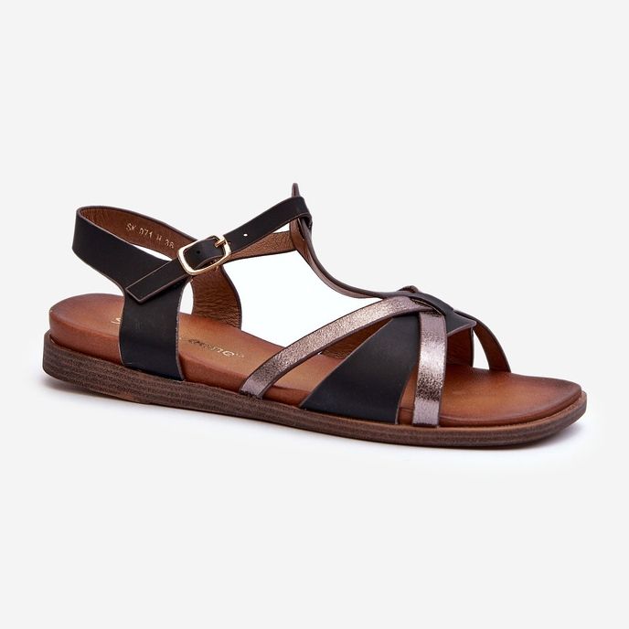 Sandalias Planas Mujer Realizadas en Piel Ecológica Sergio Leone SK071H Negro 2