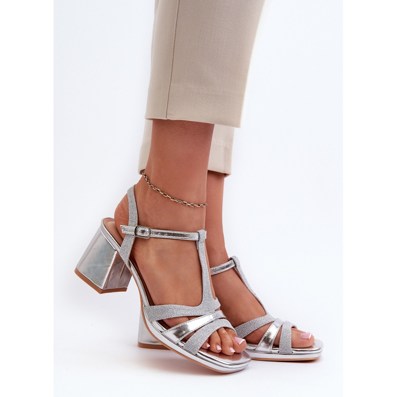 Sandalias De Mujer De Tacón Alto En Piel Ecológica Plata Lyana 2
