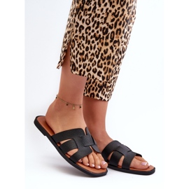 Chanclas Planas de Mujer Fabricadas en Piel Ecológica, Negro Risamay 2