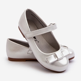 Bailarinas Infantiles Brillantes Lazo Velcro Fiorelle Plata 1