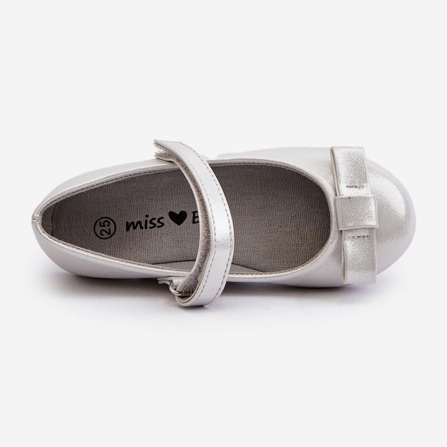 Bailarinas Infantiles Brillantes Lazo Velcro Fiorelle Plata 2