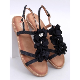Amaur Sandalias negras con delicadas flores. negro 1