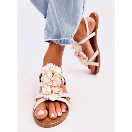 Amaur Sandalias beige con flores delicadas 2