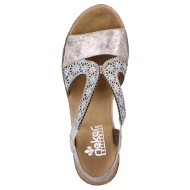 Sandalias de mujer cómodas con cuña slip-on multicolor Rieker 61916-91 beige 14