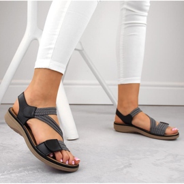 Sandalias de mujer con velcro y elásticos, negro Sabatina Y8066-1 5