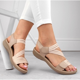 Sandalias de mujer con velcro y elásticos beige Sabatina Y8066-1 4
