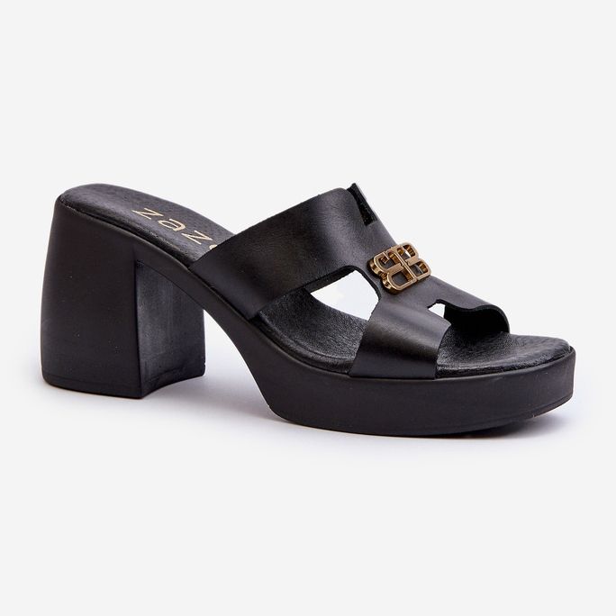 Zazoo 40419 Chanclas de Mujer de Piel con Aberturas y Adorno, Negro 1