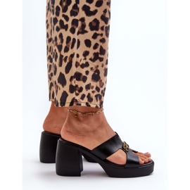 Zazoo 40419 Chanclas de Mujer de Piel con Aberturas y Adorno, Negro 5