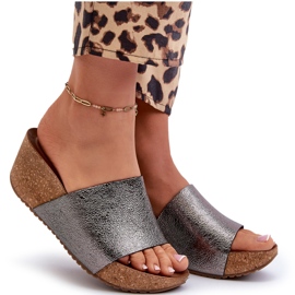 Zazoo 40291 Chanclas Mujer de Piel con Cuña de Corcho, Grafito gris 8