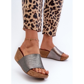 Zazoo 40291 Chanclas Mujer de Piel con Cuña de Corcho, Grafito gris 3