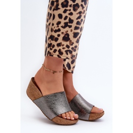 Zazoo 40291 Chanclas Mujer de Piel con Cuña de Corcho, Grafito gris 2