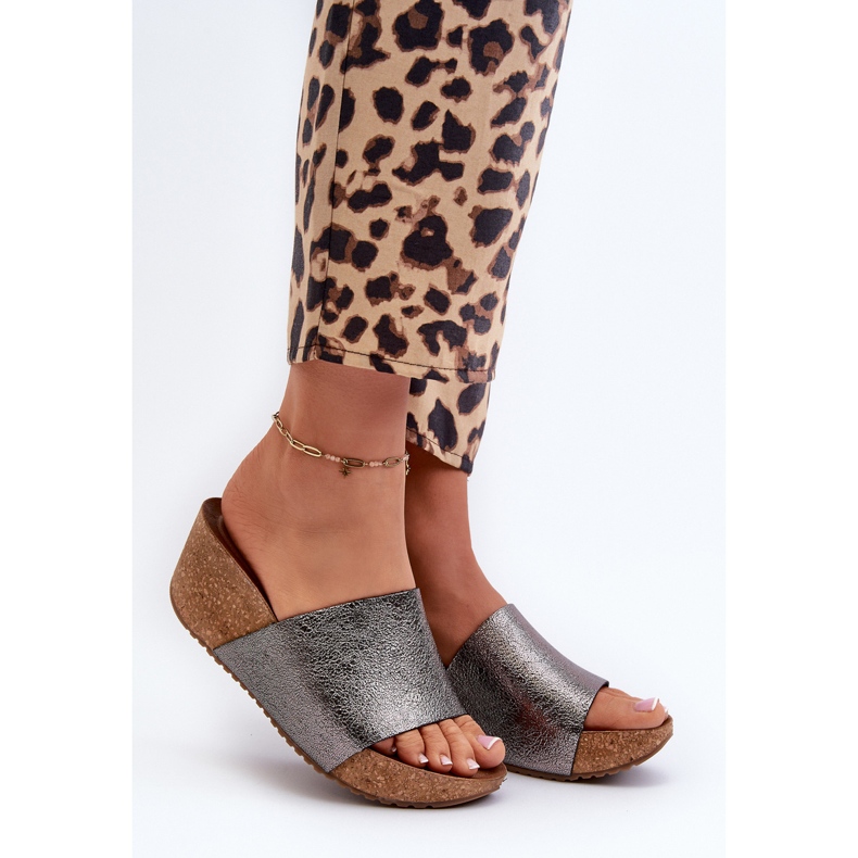 Zazoo 40291 Chanclas Mujer de Piel con Cuña de Corcho, Grafito gris 2